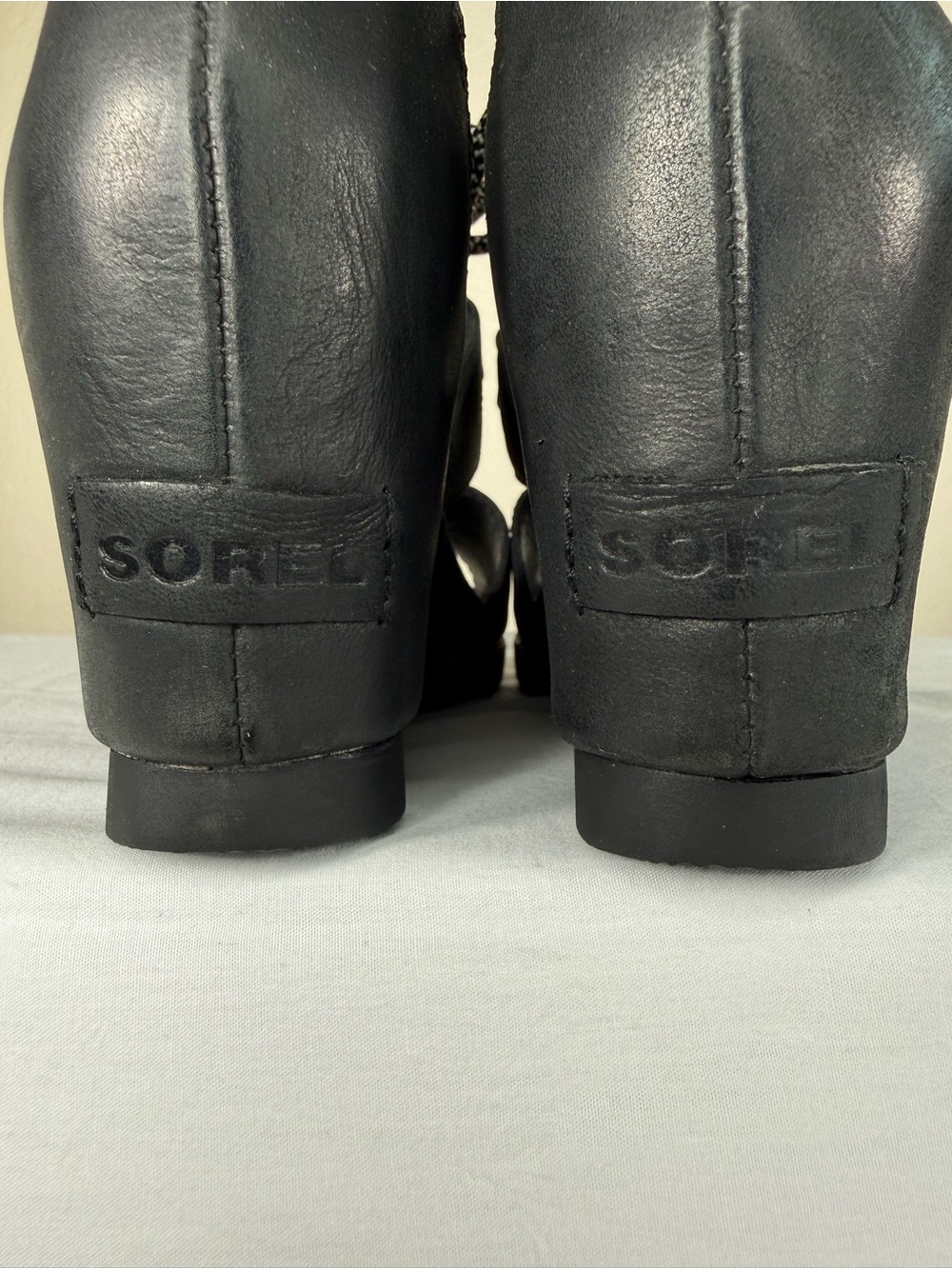Sorel Joanie II Black Leather Lace Up Wedge Sandals Size 6 - Picture 8 of 15